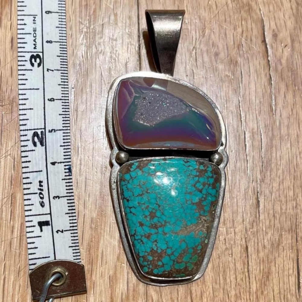 Turquoise and Silver authentic Navajo Stone Pendant